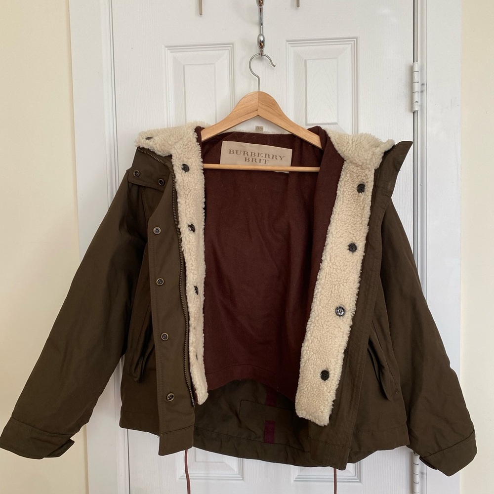 Burberry Brit Olive Green Jacket with Shearling Lining